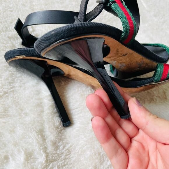 Vintage Gucci Web Stripe Women’s Shelly Ankle Heels Sandals - Picture 4 of 6